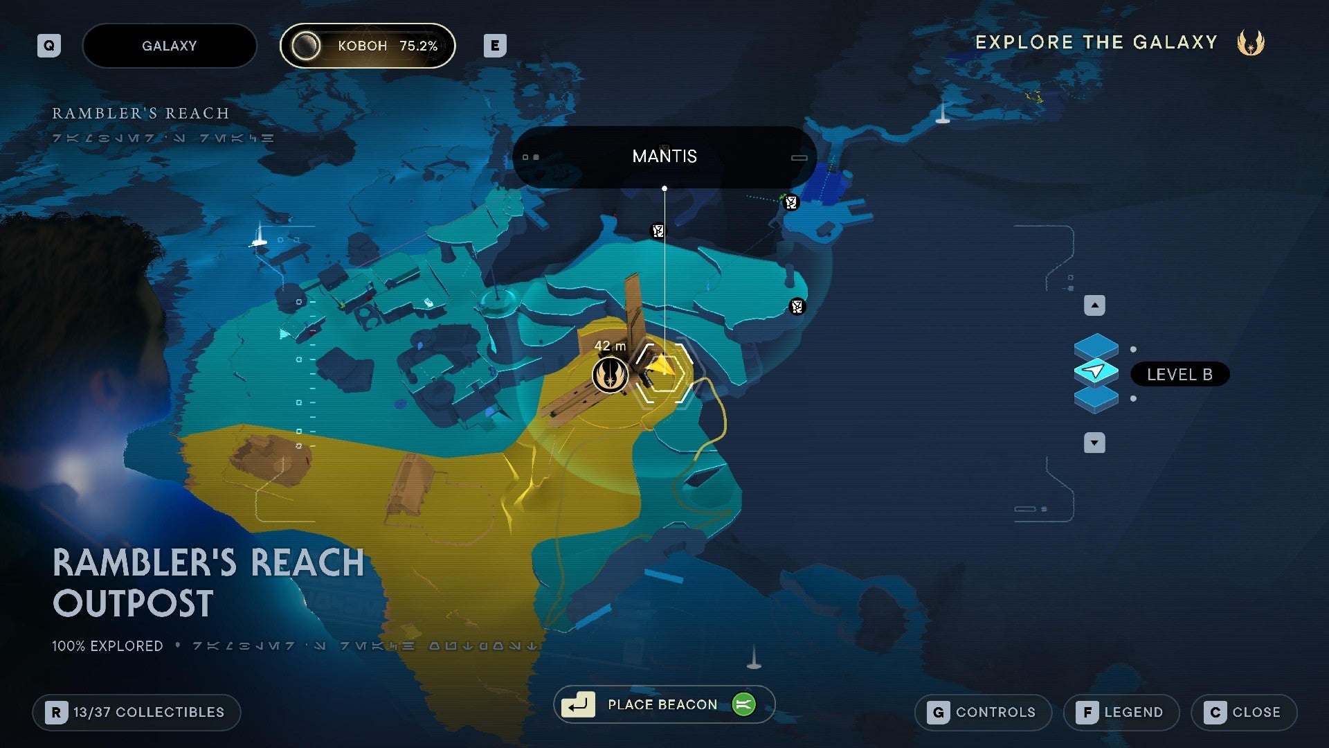 Star Wars Jedi Survivor screenshot showing the location of a chest on the map.