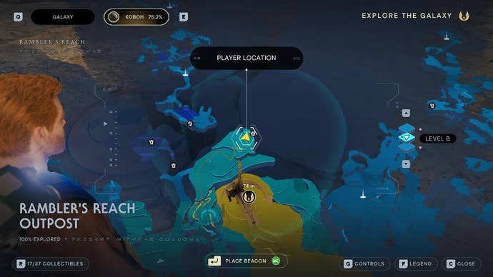 Star Wars Jedi Survivor screenshot showing the location of a chest on the map.