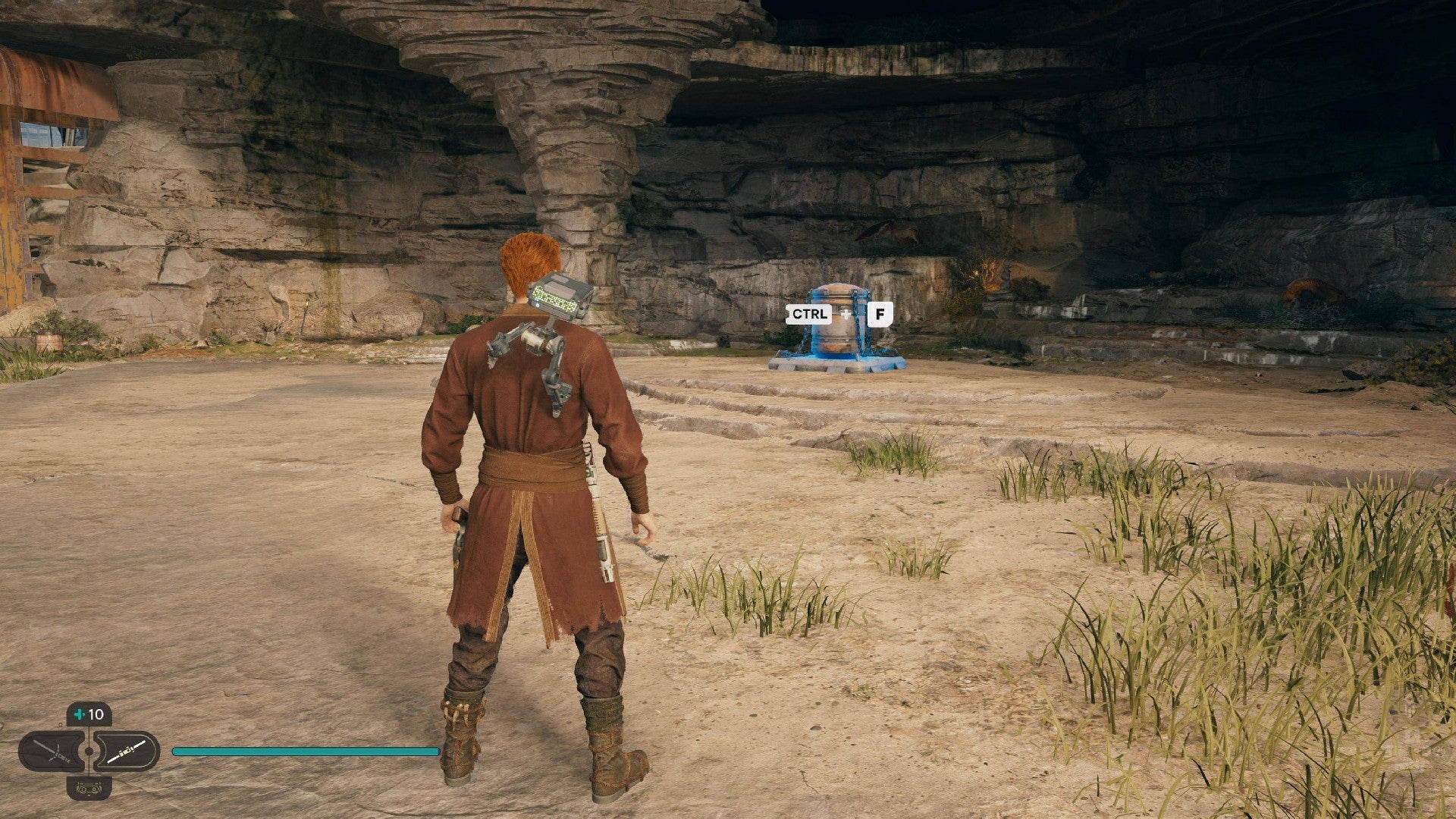 Star Wars Jedi Survivor screenshot showing Cal stood near a chest.