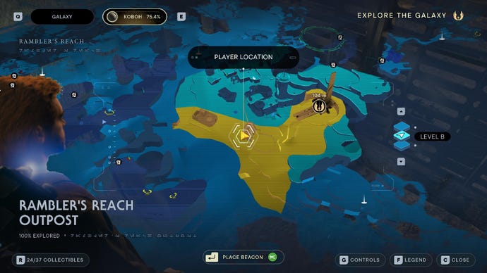 Star Wars Jedi Survivor screenshot showing the location of a chest on the map.