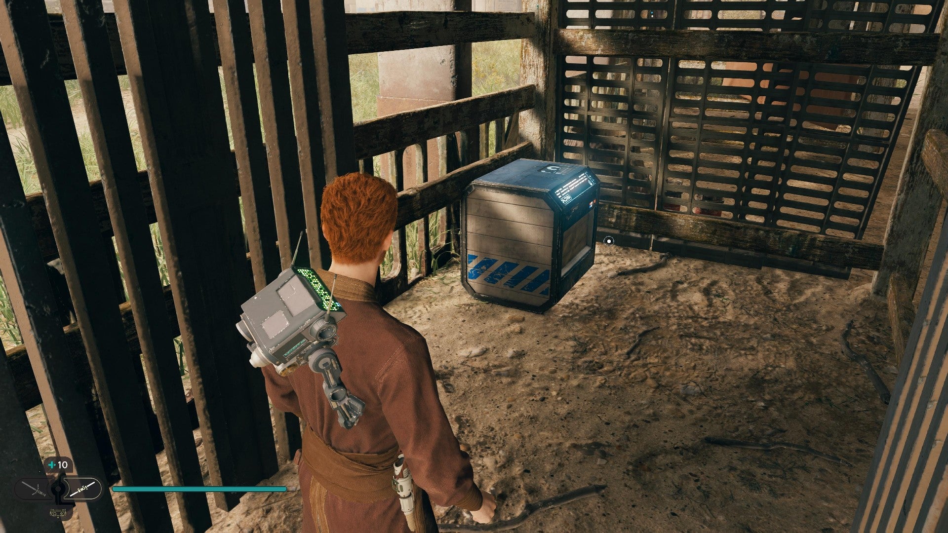 Star Wars Jedi Survivor screenshot showing Cal stood near a chest.