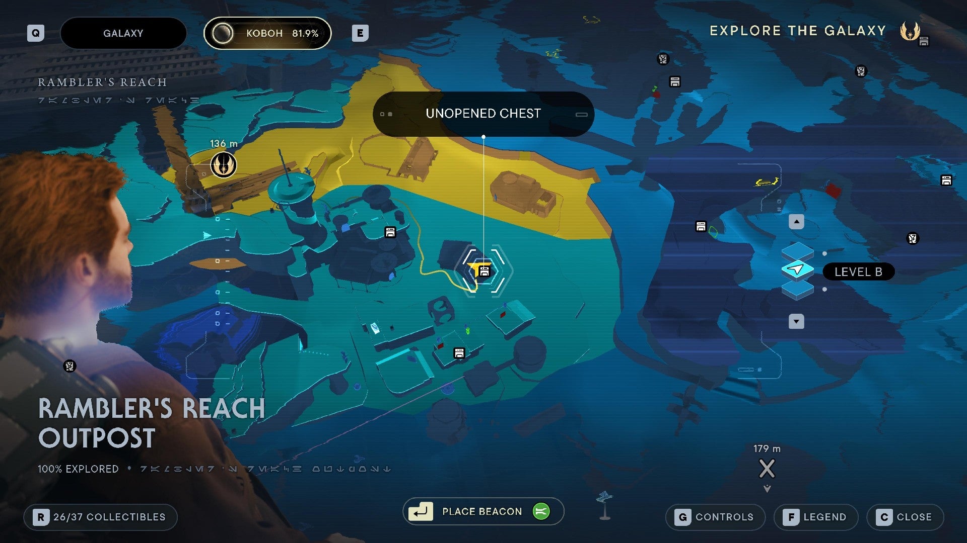 Star Wars Jedi Survivor screenshot showing the location of a chest on the map.