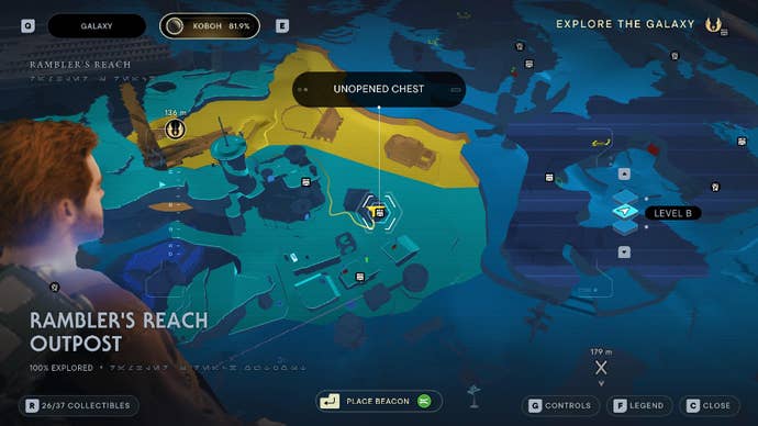 Star Wars Jedi Survivor screenshot showing the location of a chest on the map.