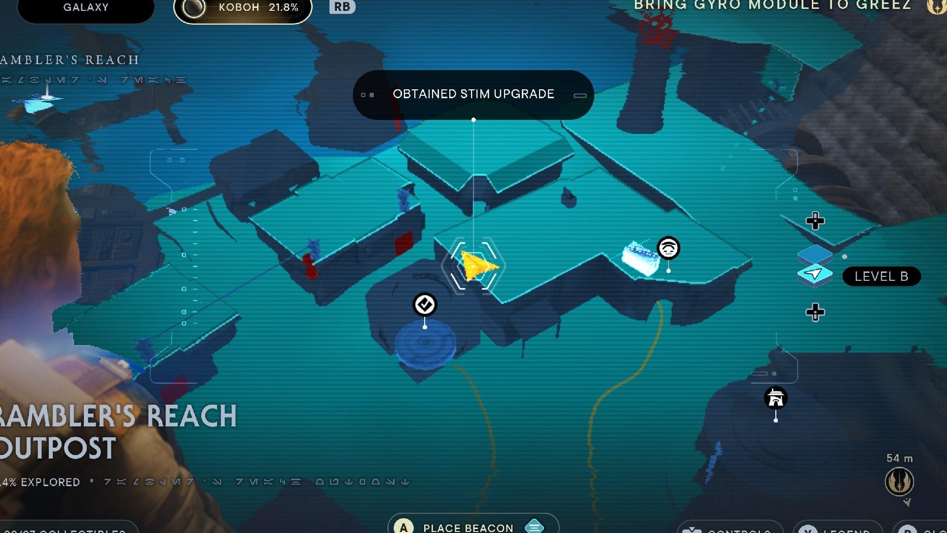 Star Wars Jedi Survivor screenshot showing the location of a Stim Canister chest on the map.