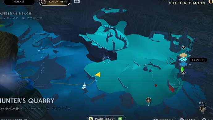 Star Wars Jedi Survivor map showing the location of the entrance to Sodden Grotto.