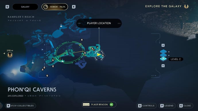 Star Wars Jedi Survivor screenshot showing the location of the Rancor on the map.