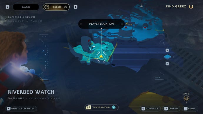 Star Wars Jedi Survivor screenshot showing the location of a Priorite Shard on the map.