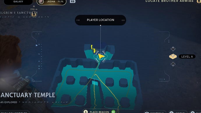 Star Wars Jedi: Survivor screenshot showing the location of a databank on the map.