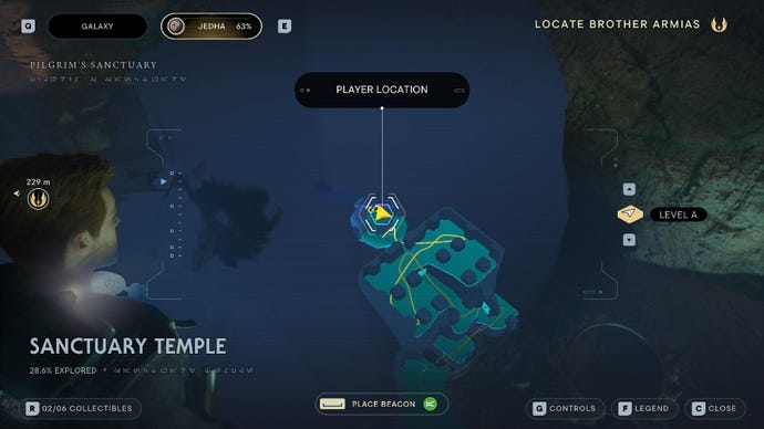 Star Wars Jedi: Survivor screenshot showing the location of a Force Echo on the map.