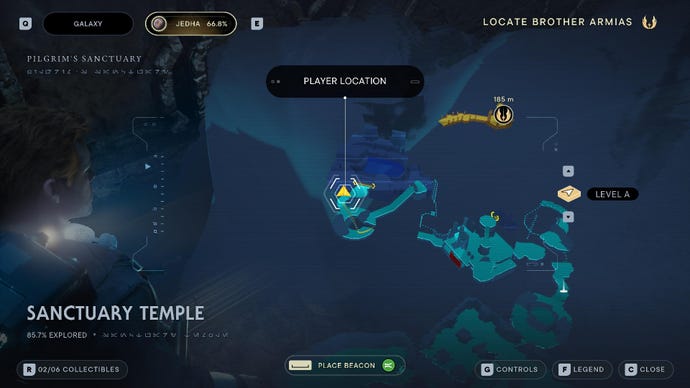 Star Wars Jedi: Survivor screenshot showing the location of a Force Echo on the map.