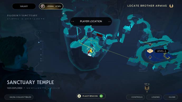 Star Wars Jedi: Survivor screenshot showing the location of a treasure on the map.