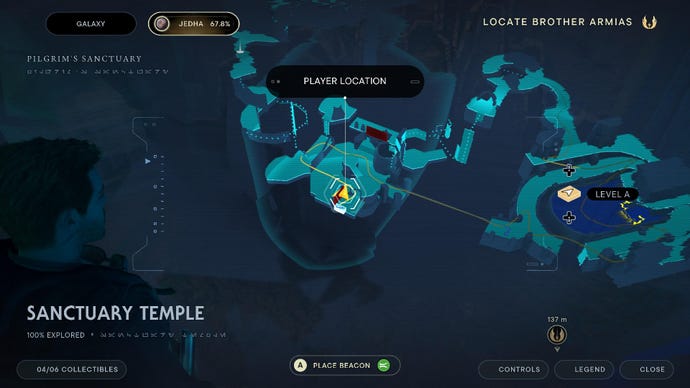 Star Wars Jedi: Survivor screenshot showing the location of a treasure on the map.