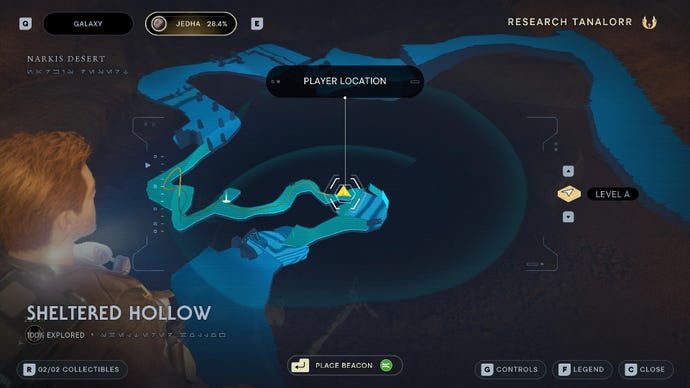 Star Wars Jedi Survivor screenshot showing the location of a treasure on the map.