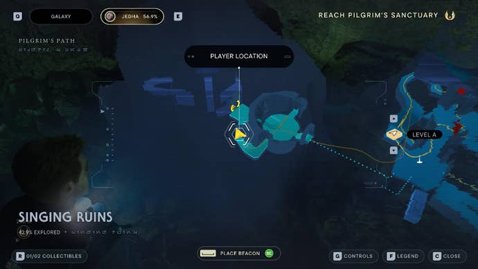 Star Wars Jedi: Survivor screenshot showing the location of a Force Echo on the map.