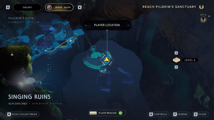 Star Wars Jedi: Survivor screenshot showing the location of a treasure on the map.