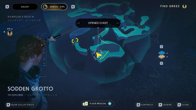 Star Wars Jedi Survivor screenshot showing the location of a chest on the map.