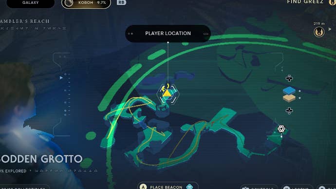 Star Wars Jedi Survivor screenshot showing the location of a Databank scan point on the map.