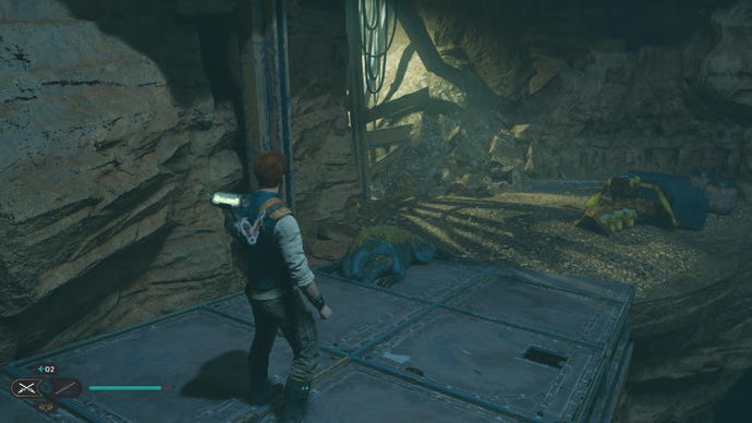 Star Wars Jedi Survivor screenshot showing Cal stood near a Databank scan point.