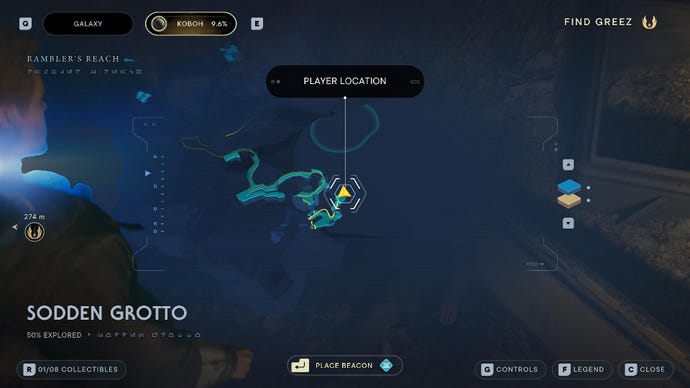 Star Wars Jedi Survivor screenshot showing the location of a Force Echo on the map.