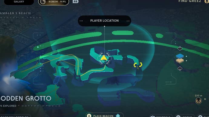 Star Wars Jedi Survivor screenshot showing the location of a Priorite Shard on the map.