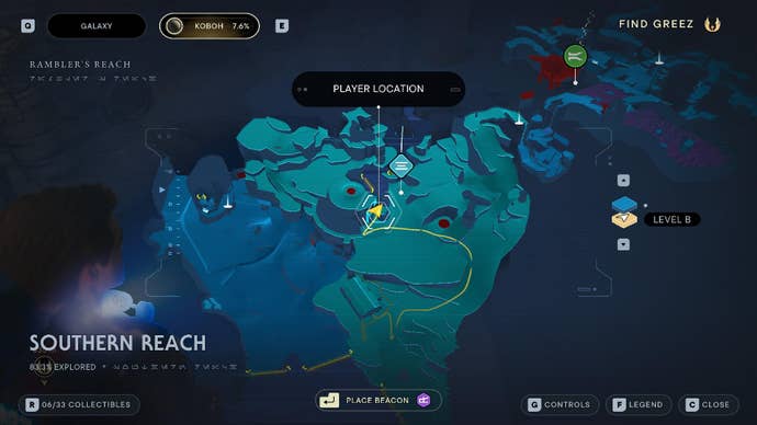 Star Wars Jedi Survivor screenshot showing the location of a Datadisc on the map.