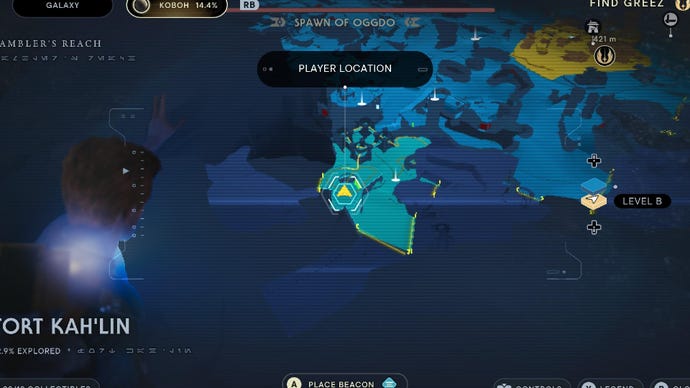 Star Wars Jedi Survivor screenshot showing the location of Spawn of Oggdo on the map.