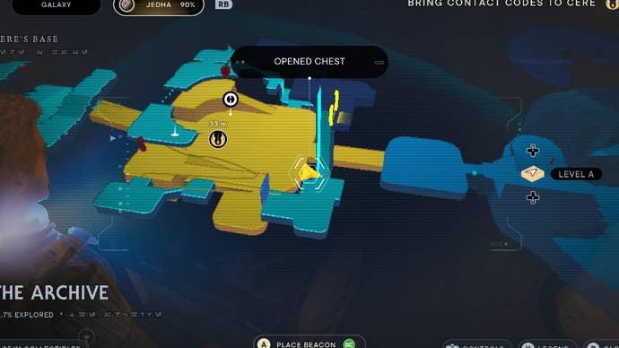 Star Wars Jedi Survivor screenshot showing the location of a chest on the map.