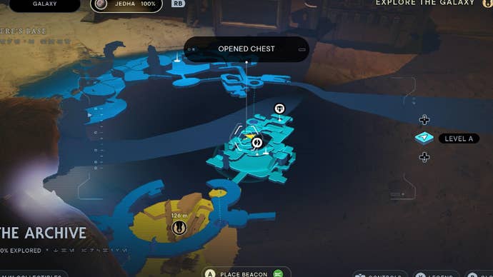 Star Wars Jedi Survivor screenshot showing the location of a chest on the map.