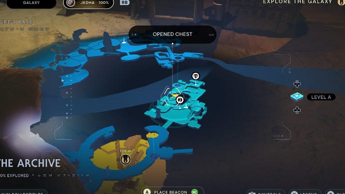 Star Wars Jedi Survivor screenshot showing the location of a chest on the map.