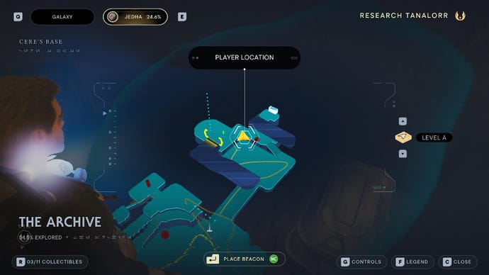 Star Wars Jedi Survivor screenshot showing the location of a databank on the map.
