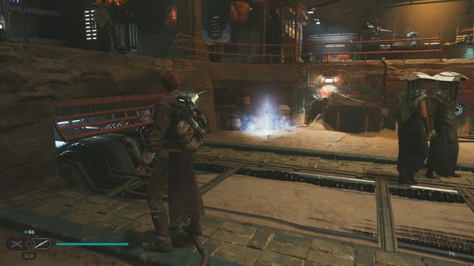 Star Wars Jedi Survivor screenshot showing Cal finding a Force Echo in The Archives.