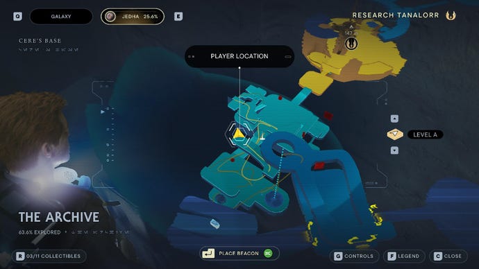 Star Wars Jedi Survivor screenshot showing the location of a databank on the map.