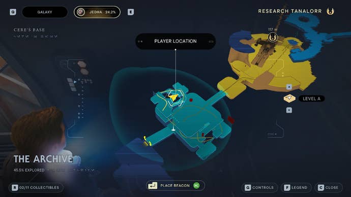 Star Wars Jedi Survivor screenshot showing the location of a treasure on the map.