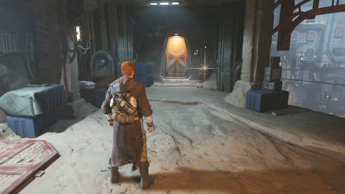 Star Wars Jedi Survivor screenshot showing Cal finding a Jedha Scroll in The Archives.