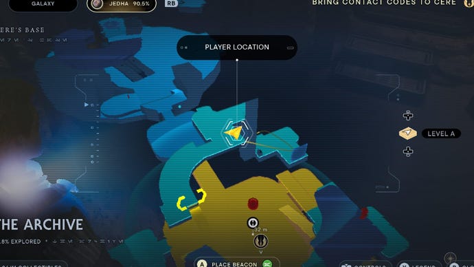 Star Wars Jedi Survivor screenshot showing the location of a treasure on the map.