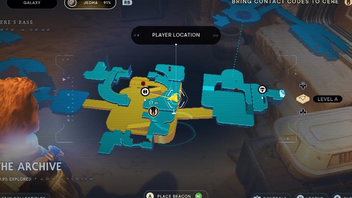 Star Wars Jedi Survivor screenshot showing the location of a treasure on the map.