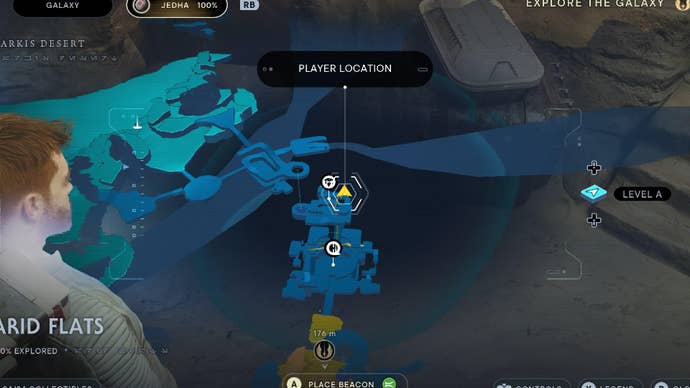 Star Wars Jedi Survivor screenshot showing the location of a treasure on the map.