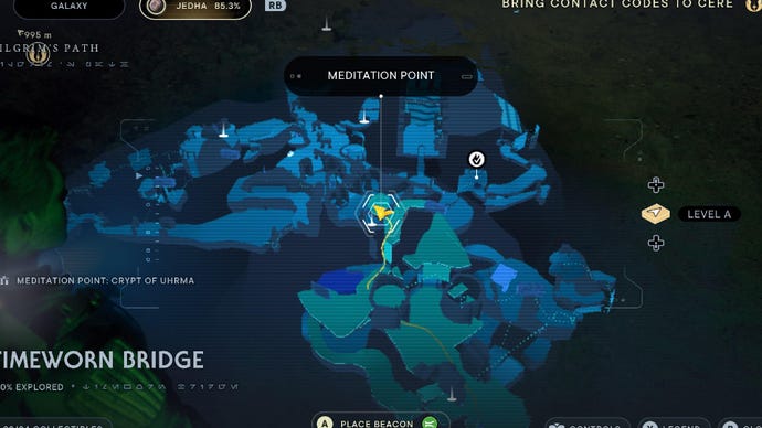 Star Wars Jedi: Survivor screenshot showing the location of a Force Tear on the map.