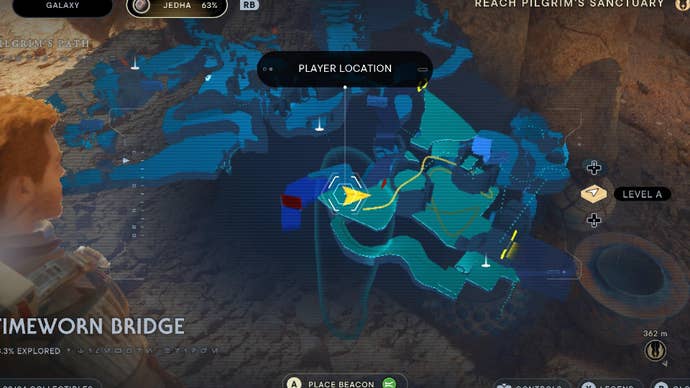 Star Wars Jedi: Survivor screenshot showing the location of a treasure on the map.
