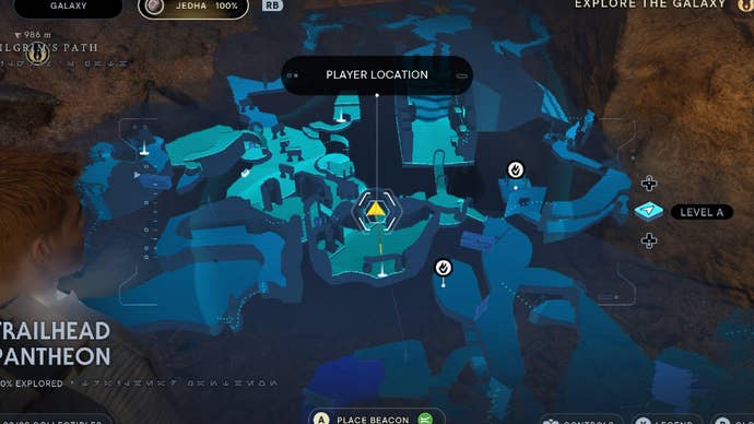 Star Wars Jedi Survivor screenshot showing the location of a treasure on the map.