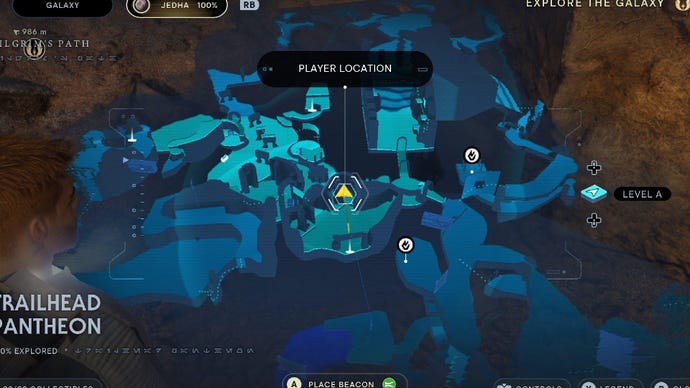 Star Wars Jedi Survivor screenshot showing the location of a treasure on the map.