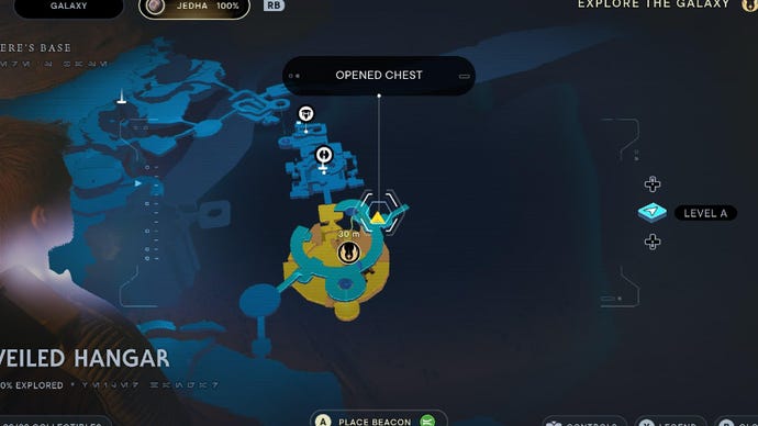 Jedi Survivor screenshot showing the location of a chest on the map.