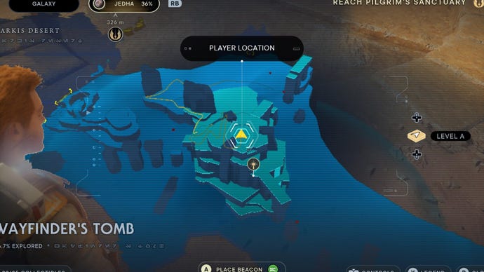 Star Wars Jedi Survivor screenshot showing the location of a databank on the map.