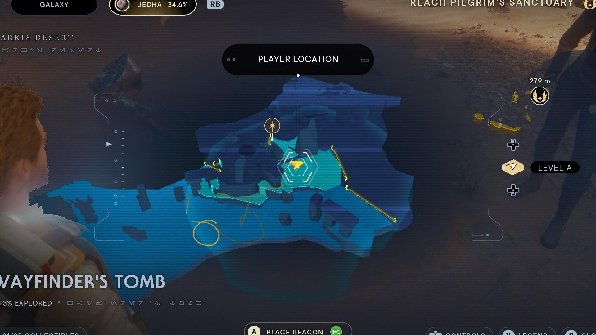 Star Wars Jedi Survivor screenshot showing the location of a treasure on the map.