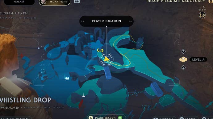 Star Wars Jedi: Survivor screenshot showing the location of a databank on the map.