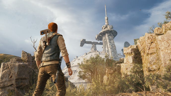 Cal Kestis looks upon a gigantic starship in Star Wars Jedi: Survivor.