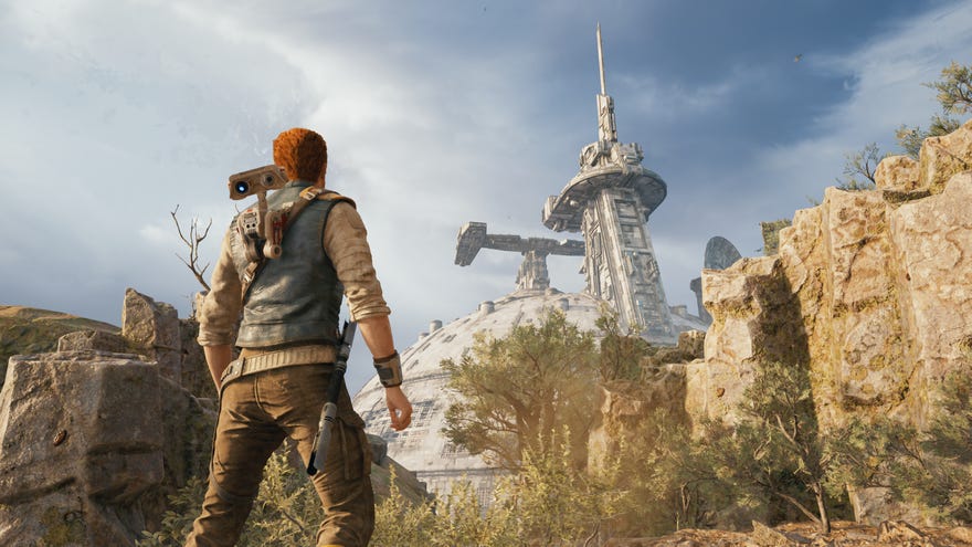 Cal Kestis looks upon a gigantic starship in Star Wars Jedi: Survivor.