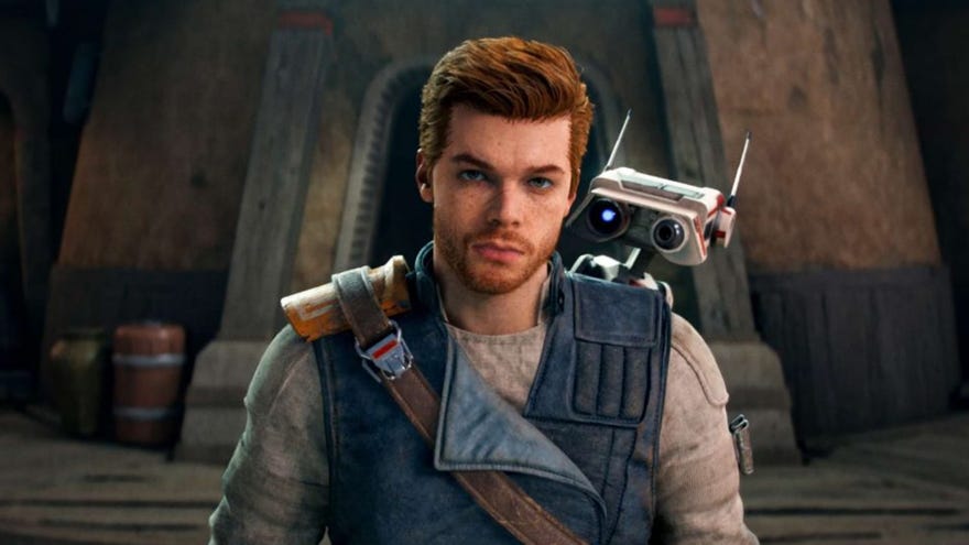 Close up of Cal Kestis and BD-1 in Star Wars Jedi Survivor.