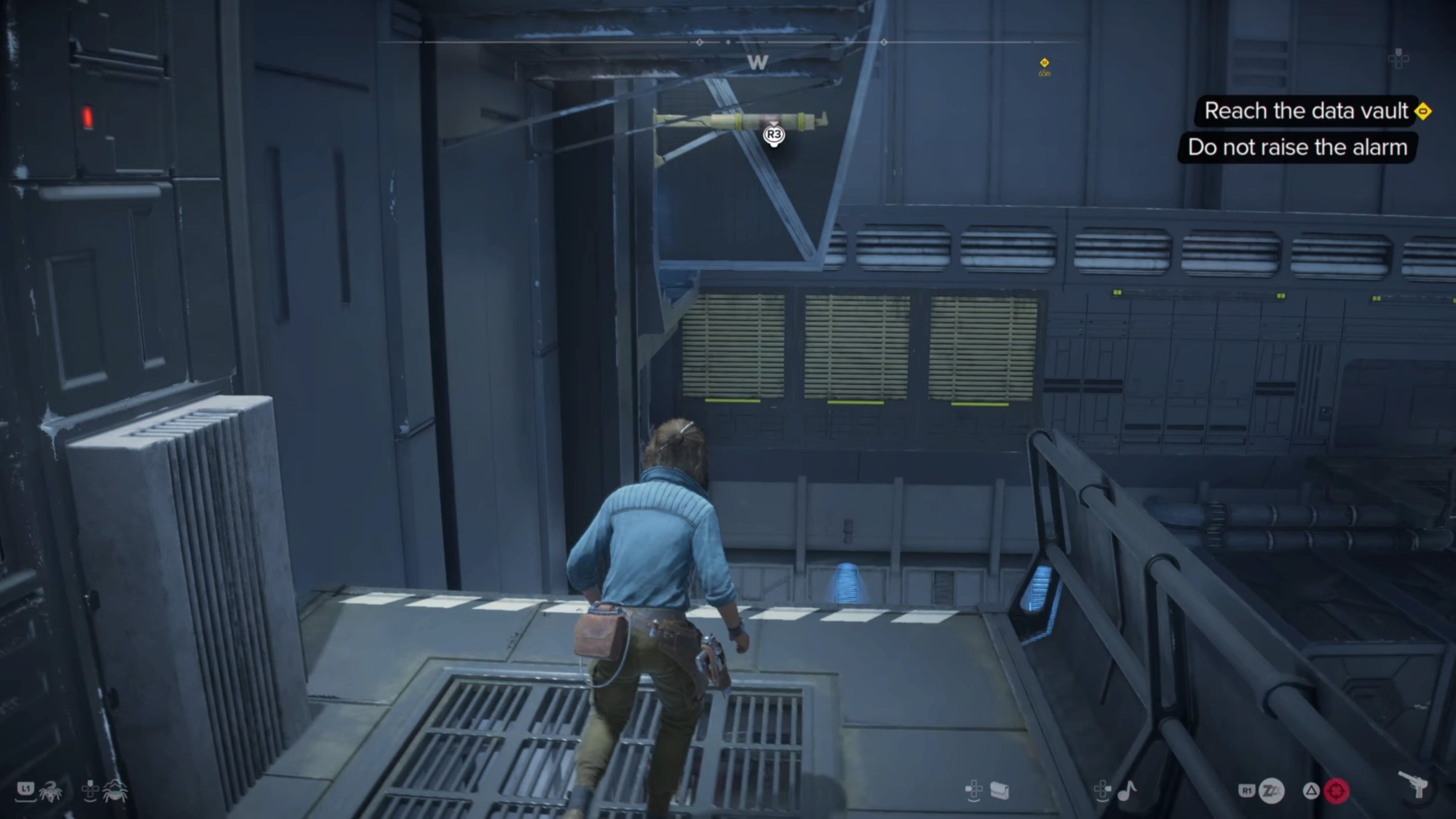 Kay running to a grapple point in Star Wars Outlaws.