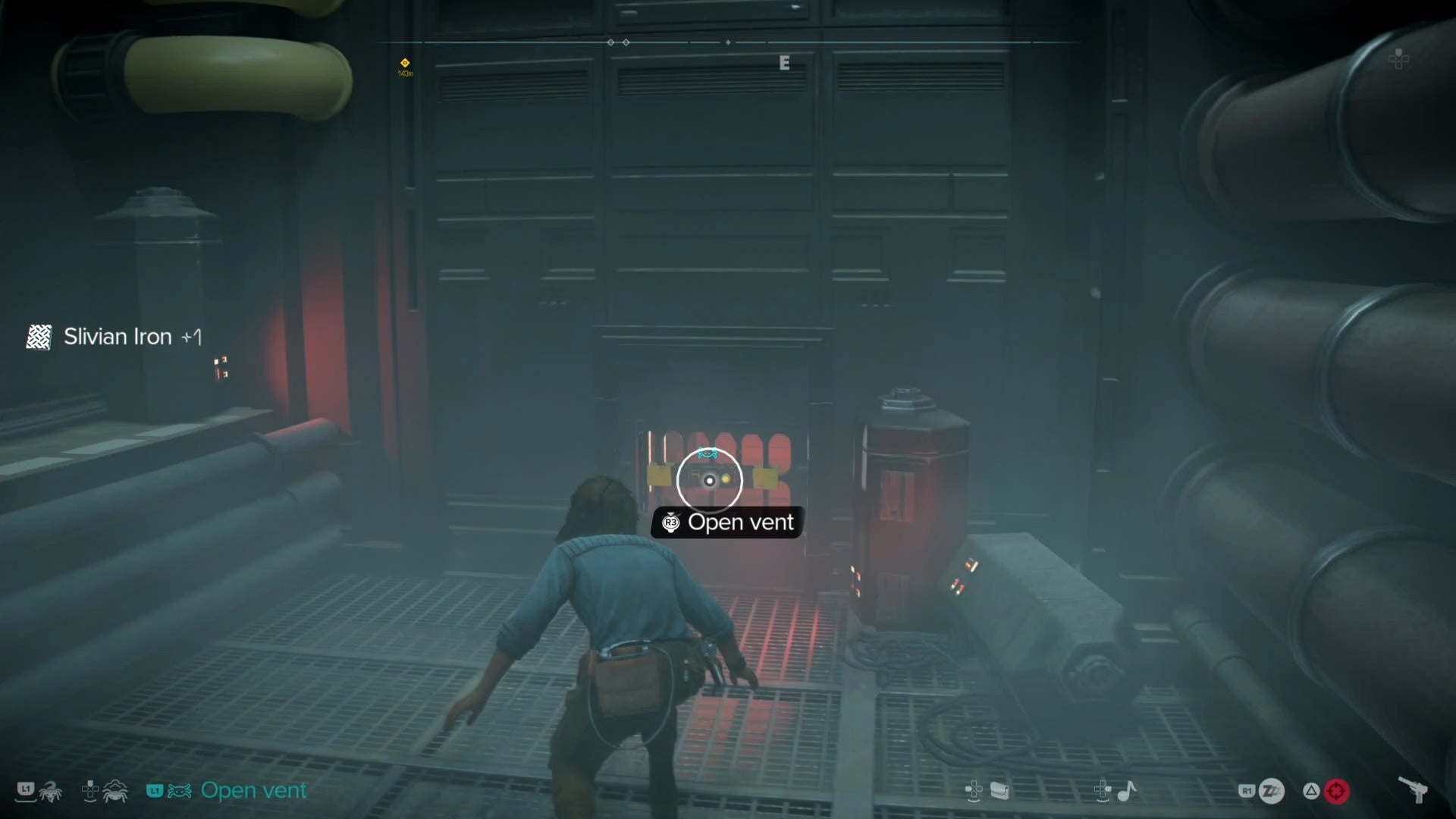 Kay crouched and looking at a vent in Star Wars Outlaws.